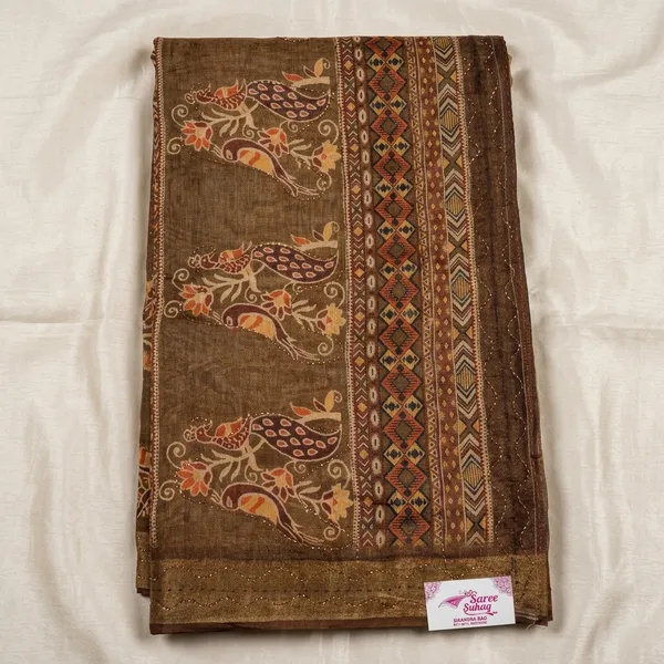 Brown_Embroidered_Paisley_Border_Saree_With_Golden_Accents