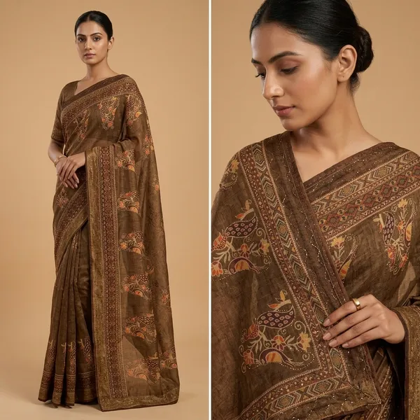 Brown_Embroidered_Paisley_Border_Saree_With_Golden_Accents