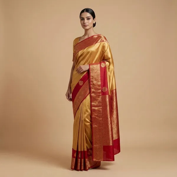 Golden_Silk_Zari_Red_Border_Saree_For_Women