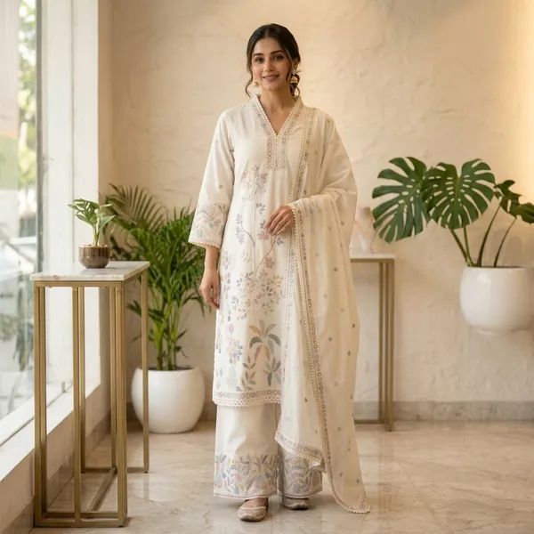 White_Cotton_Floral_Embroidered_Kurti_Set_With_Dupatta_For_Women