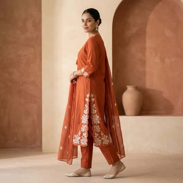 Orange_Cotton_Relaxed_Floral_Embroidered_Kurti_Set_With_Dupatta_For_Women