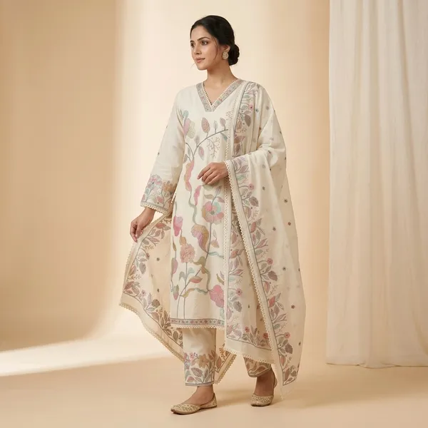 Off_White_Cotton_Straight_Floral_Embroidered_Kurti_Set_With_Dupatta_For_Women