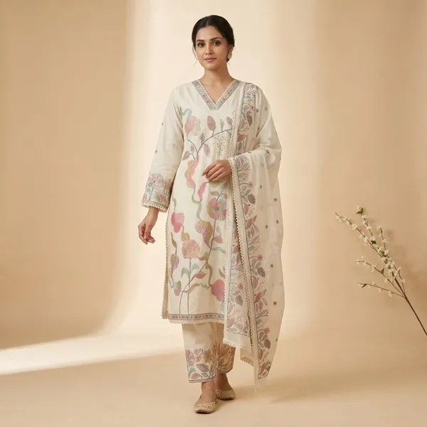 Off_White_Cotton_Straight_Floral_Embroidered_Kurti_Set_With_Dupatta_For_Women