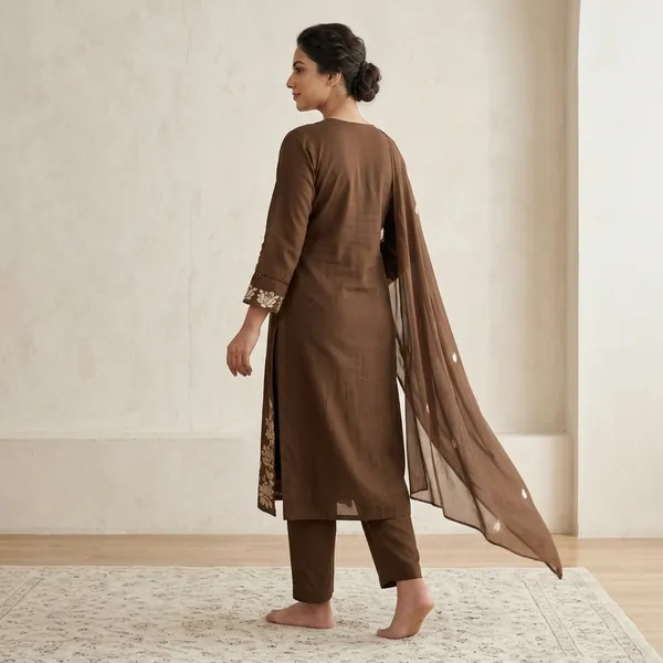 Brown_Cotton_Straight_Embroidered_Kurti_Set_With_Dupatta_For_Women