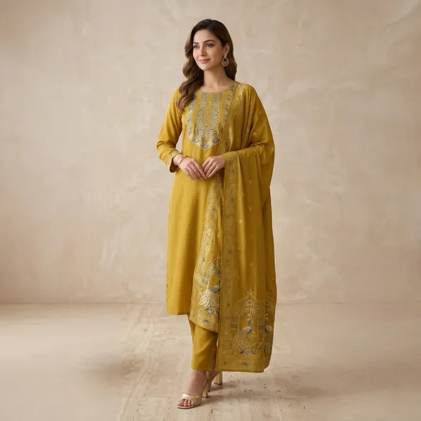 Mustard_Silk_Straight_Embroidered_Kurti_Set_With_Dupatta_For_Women