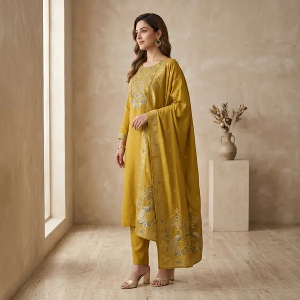 Mustard_Silk_Straight_Embroidered_Kurti_Set_With_Dupatta_For_Women