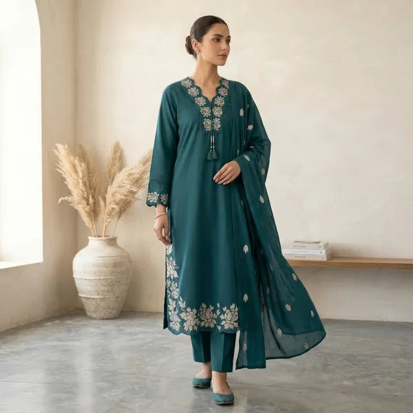 Teal_Cotton_Straight_Embroidered_Kurti_Set_With_Dupatta_For_Women