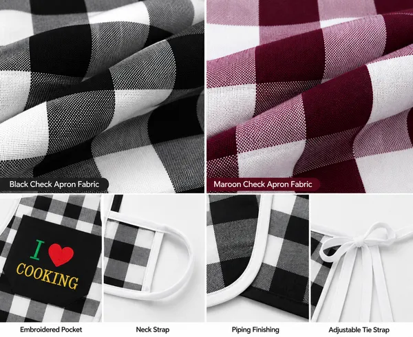 Cotton_Kitchen_Maroon_Black_Check_Kitchen_Apron_Pack_Of_2