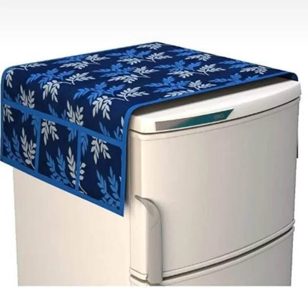 Polyester_Leaf_Print_Blue_White_Fridge_Top_Cover
