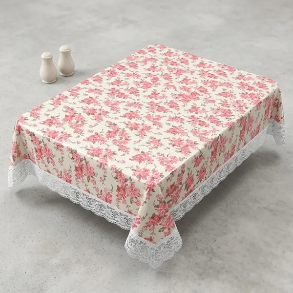 Floral_Print_Pink_White_Dining_Table_Cover_And_Diamond_Golden_Lace_Transparent