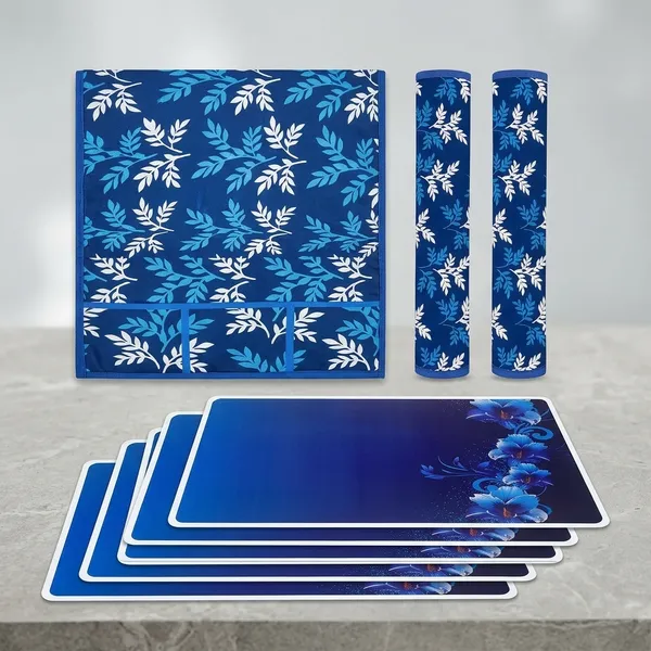 Polyester_Pvc_Leaf_Print_Blue_White_Fridge_Cover_Combo_Set