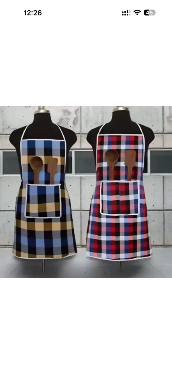 Golden_Lace_Border_Transparent_Dining_Table_Cover_And_Cotton_Check_Print_Multicolour_Kitchen_Apron