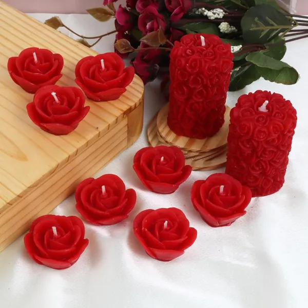Shraddha_Creation_Scented_Candles_For_Home_Decor,_Rose_Fragrance,_Pillar_Shape_And_Floating_Combo,_Red_Color,_Pack_Of_10,_4_X_7_Centimeters_-_Wax
