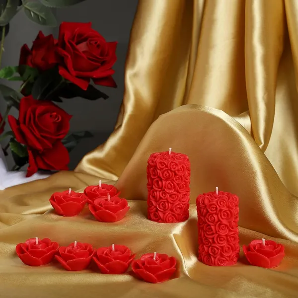 Shraddha_Creation_Scented_Candles_For_Home_Decor,_Rose_Fragrance,_Pillar_Shape_And_Floating_Combo,_Red_Color,_Pack_Of_10,_4_X_7_Centimeters_-_Wax
