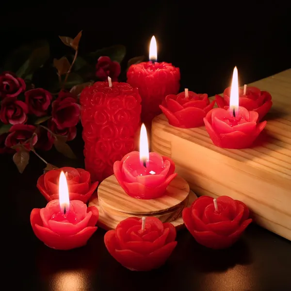 Shraddha_Creation_Scented_Candles_For_Home_Decor,_Rose_Fragrance,_Pillar_Shape_And_Floating_Combo,_Red_Color,_Pack_Of_10,_4_X_7_Centimeters_-_Wax