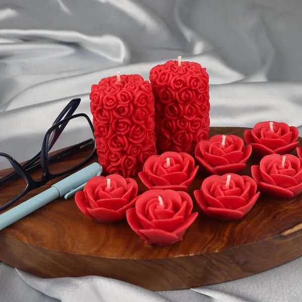 Shraddha_Creation_Scented_Candles_For_Home_Decor,_Rose_Fragrance,_Pillar_Shape_And_Floating_Combo,_Red_Color,_Pack_Of_10,_4_X_7_Centimeters_-_Wax