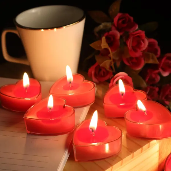 Wax_Valentine_Rose_Scented_Heart_Shape_Candles_Red_Pack_Of_10