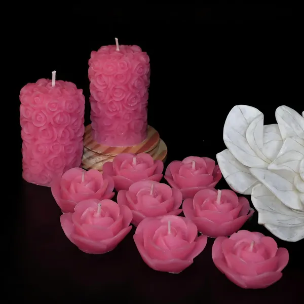 Shraddha_Creation_Wax_Scented_Candles_For_Home_Decor,_Coconut_Blossom_Fragrance,_Pillar_And_Floating_Candles_Combo,_Pink_Colour,_Pack_Of_10,_4_X_7_Cm