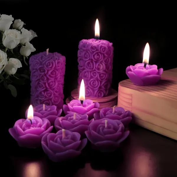 Shraddha_Creation_Wax_Scented_Candles_For_Home_Decor,_Lavender_Fragrance,_Pillar_And_Floating_Candles_Combo,_Purple_Colour,_Pack_Of_10,_4_X_7_Cm