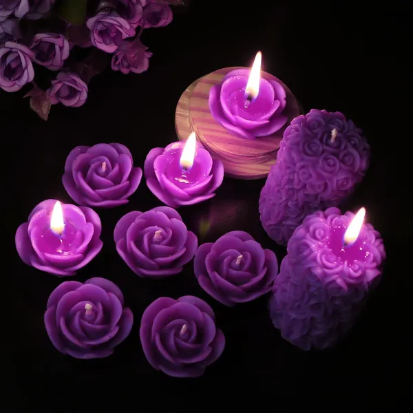 Shraddha_Creation_Wax_Scented_Candles_For_Home_Decor,_Lavender_Fragrance,_Pillar_And_Floating_Candles_Combo,_Purple_Colour,_Pack_Of_10,_4_X_7_Cm