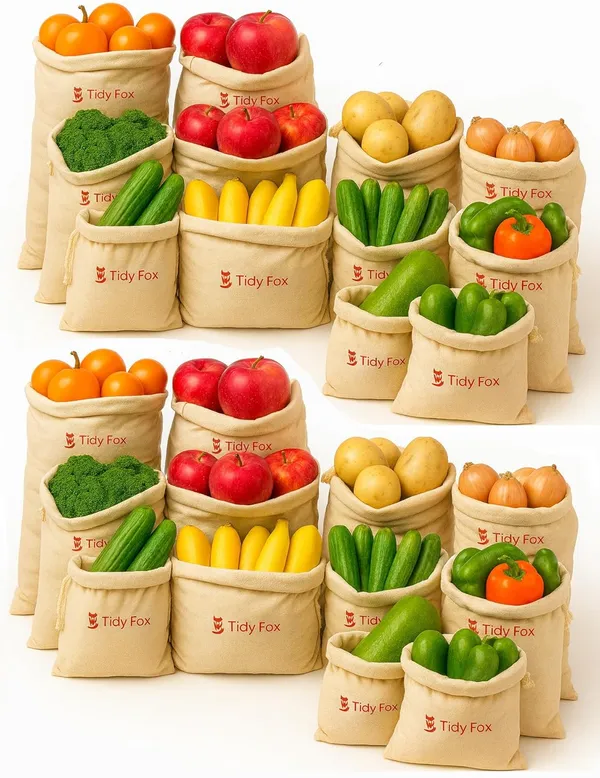 Tidy_Fox_Cotton_Bags_For_Fridge_Vegetable_Storage_/_(Set_Of_24)_/_Drawstring,_Washable_&_Eco-Friendly
