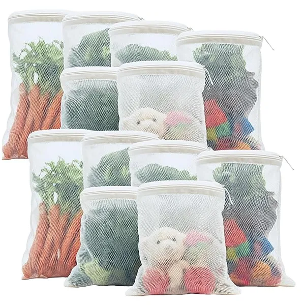 Tidy_Fox_Vegetable_Storage_Net_Bags_For_Fridge_–_Set_Of_12_/_Reusable,_Washable,_Durable_Nylon_Mesh_Bags_With_Rustproof_Zipper_For_Produce,_Toys,_Travel_&_Home_Organization