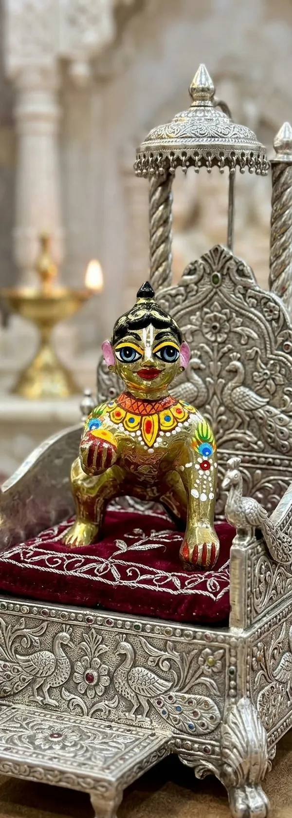 Golden_Brass_Handcrafted_Sitting_Baby_Krishna_Idol_full_paint