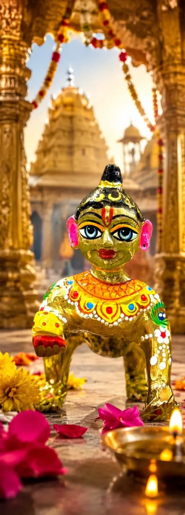 Golden_Brass_Handcrafted_Sitting_Baby_Krishna_Idol_full_paint