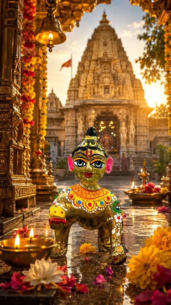 Golden_Brass_Handcrafted_Sitting_Baby_Krishna_Idol_full_paint