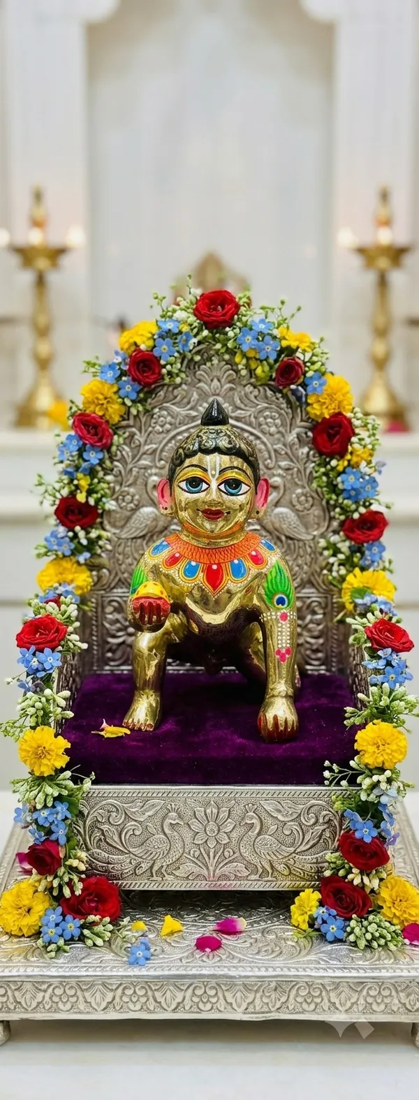 Golden_Brass_Handcrafted_Sitting_Baby_Krishna_Idol_full_paint