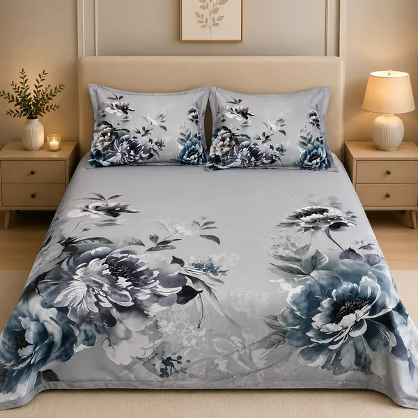 Pure_Cotton_Floral_Print_Grey_Bedsheet_With_2_Pillow_Covers_|_King_Size