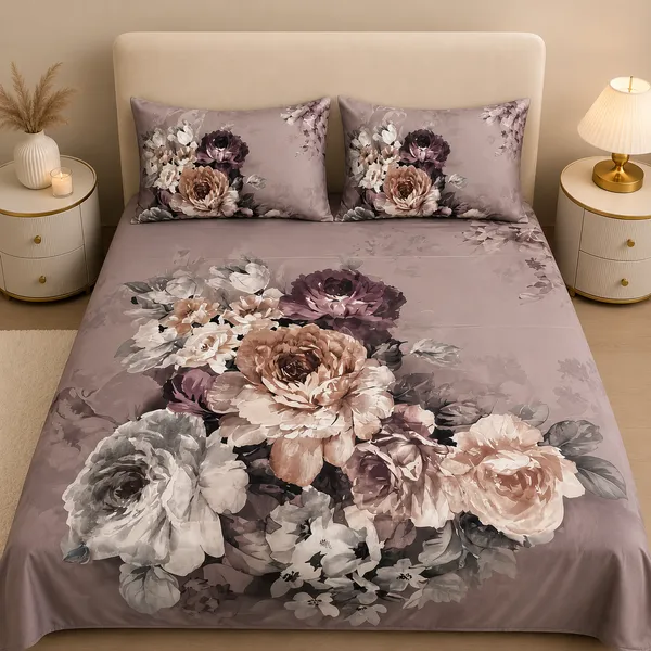 Mauve_Cotton_Floral_Print_Bedsheet_&_Pillow_Cover_Set_|_King_Size_|_King_Size