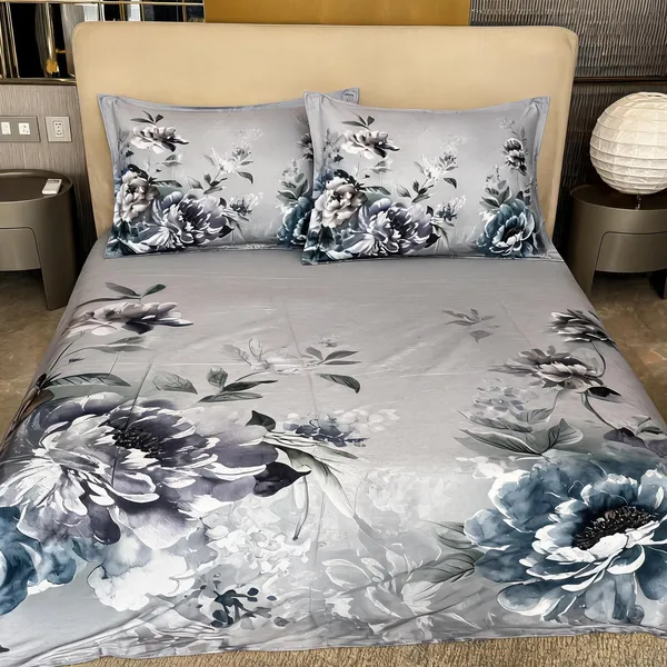 Pure_Cotton_Floral_Print_Grey_Bedsheet_With_2_Pillow_Covers_|_King_Size