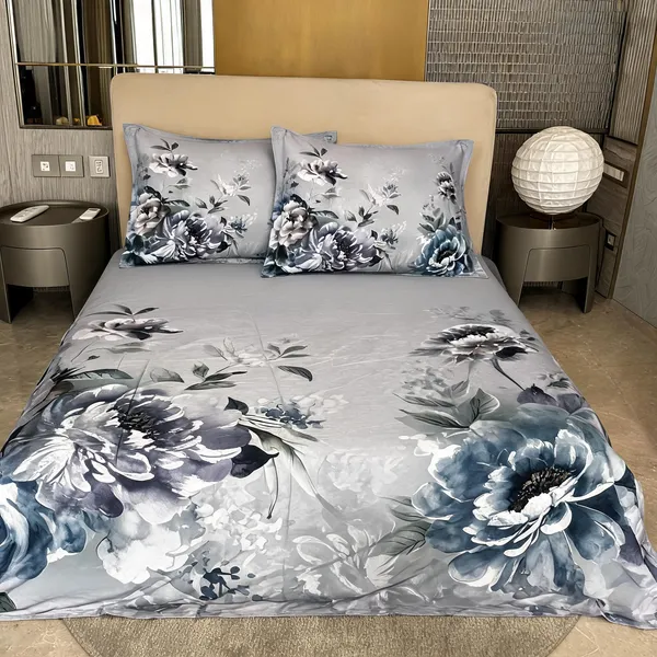 Pure_Cotton_Floral_Print_Grey_Bedsheet_With_2_Pillow_Covers_|_King_Size