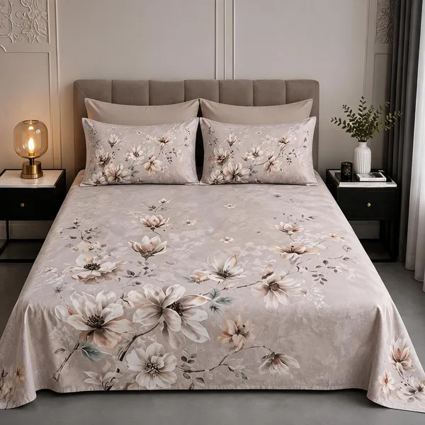 Beige_Cotton_Bedsheet_&_Pillow_Cover_Set_|_King_Size