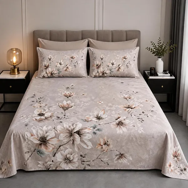 Beige_Cotton_Bedsheet_&_Pillow_Cover_Set_|_King_Size