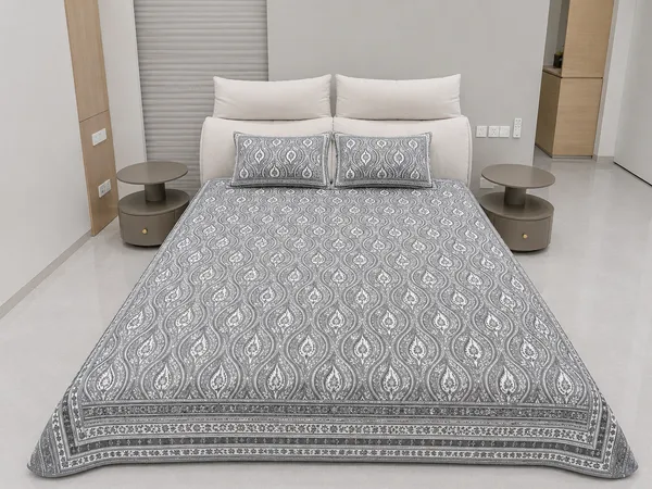 Pure_Cotton_Grey_Double_Bedsheet_With_2_Pillow_Covers_|_King_Size