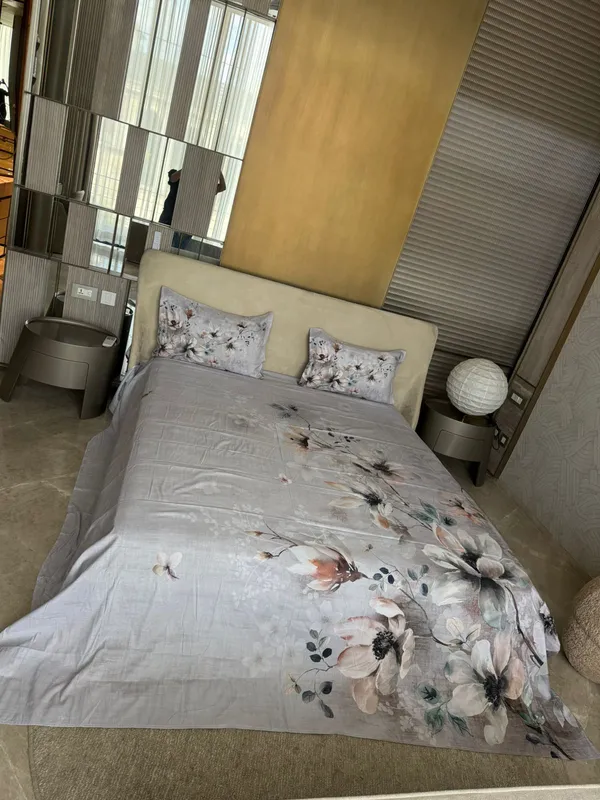 Pure_Cotton_Floral_Print_Grey_Bedsheet_Set_|_King_Size