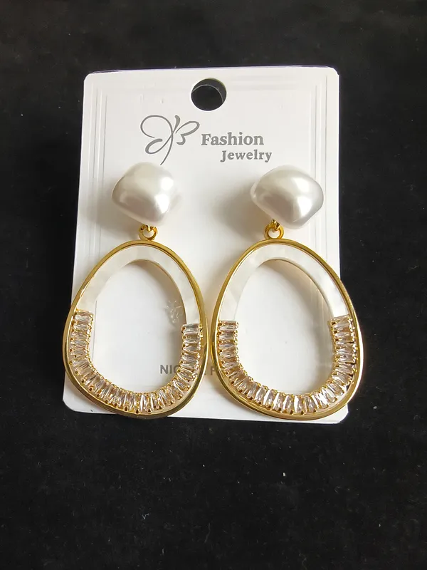 Aarsa_Premium_Gold_Plated_Korean_Style_Open_Oval_Pearl_Drop_
__Earrings_For_Women_&_Girls_|_Stainless_Steel_Cz_Designer_Dangle_
__Earrings