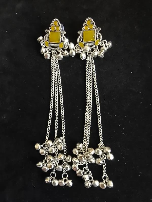 Aarsa_Premium_Oxidised_Silver_Plated_Yellow_Stone_Tribal_Tassel_
__Earrings_For_Women_&_Girls_|_Brass_Base_Designer_Ethnic_Boho_Long_
__Drop_Earrings