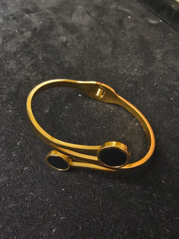 Aarsa_Premium_Micro_Gold_Plated_Black_Enamel_Dual_Disc_Open_
__Cuff_Bracelet_For_Women_And_Girls_|_Minimal_Luxury_Fashion_Jewellery