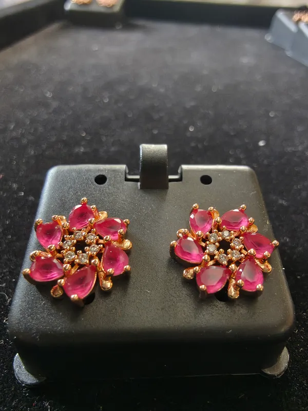 Aarsa_Premium_Rose_Gold_Plated_Ruby_Pink_Floral_Cz_Stud_Earrings_
__For_Women_&_Girls_|_Brass_Base_Designer_Flower_Earrings_For_Daily,_
__Party_&_Festive_Wear