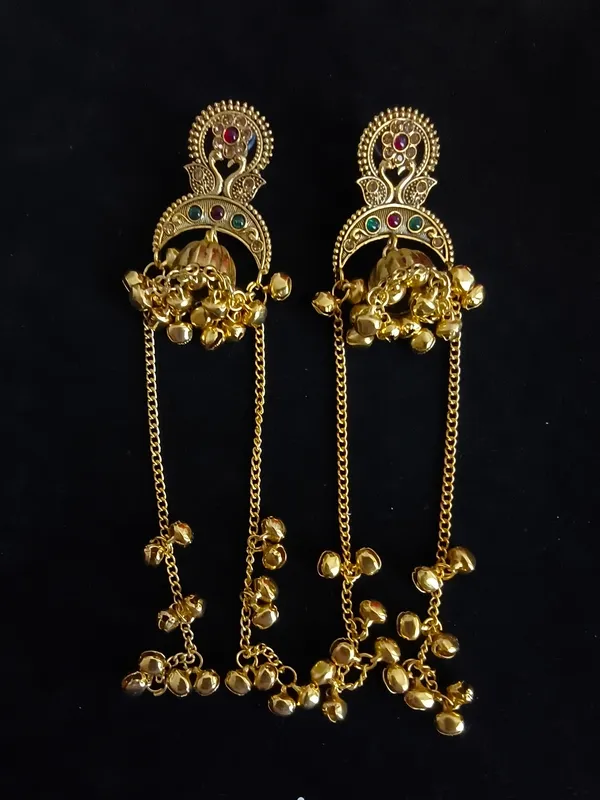 Aarsa_Premium_Antique_Gold_Plated_Traditional_Chandbali_Jhumka_
__Earrings_For_Women_&_Girls_|_Brass_Base_Multicolour_Stone_Designer_
__Long_Ethnic_Earrings