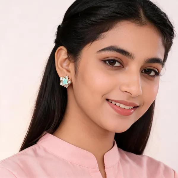 Aarsa_Premium_Rose_Gold_Finish_Blue_Star_Cz_Brass_Stud_
__Earrings_For_Women_And_Girls_|_Elegant_Daily_Wear_Fashion_Jewellery