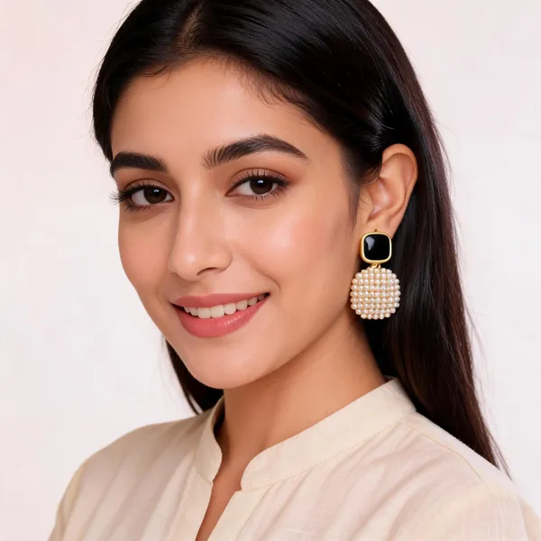 Aarsa_Premium_Gold_Finish_Brass_Black_Onyx_Pearl_Cluster_Drop_
__Earrings_For_Women_And_Girls_|_Korean_Style_Luxury_Statement_
__Fashion_Jewellery