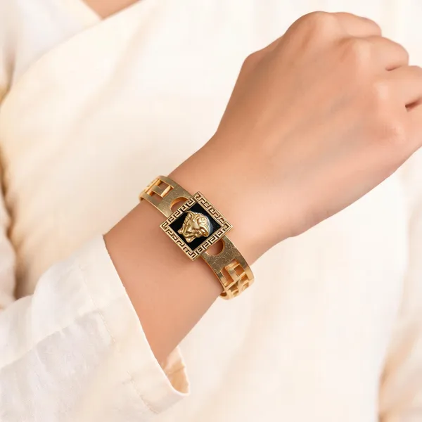 Aarsa_Premium_Micro_Gold_Plated_Brass_Lion_Head_Greek_Key_Bangle_
__Bracelet_For_Women_And_Girls_|_Luxury_Statement_Fashion_Jewellery