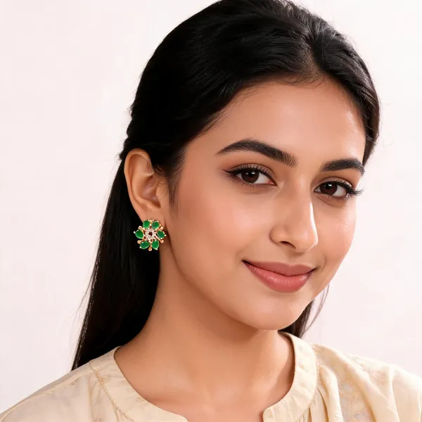 Aarsa_Premium_Rose_Gold_Plated_Emerald_Green_Floral_Cz_Stud_
__Earrings_For_Women_&_Girls_|_Brass_Base_Designer_Flower_Earrings_For_
__Party,_Wedding_&_Daily_Wear