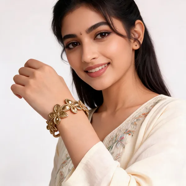 Aarsa_Premium_Micro_Gold_Plated_Floral_Open_Cuff_Bracelet_For_Women_
__And_Girls_|_Elegant_Luxury_Fashion_Jewellery