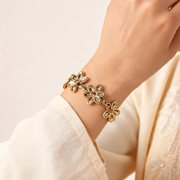 Aarsa_Premium_Micro_Gold_Plated_Floral_Open_Cuff_Bracelet_For_Women_
__And_Girls_|_Elegant_Luxury_Fashion_Jewellery
