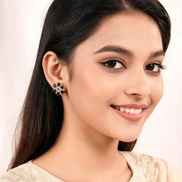 Aarsa_Premium_Rose_Gold_Plated_Black_Floral_Cz_Stud_Earrings_For_
__Women_&_Girls_|_Brass_Base_Designer_Flower_Earrings_For_Daily,_
__Office_&_Party_Wear